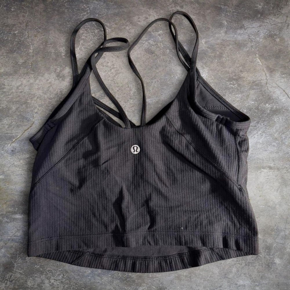 Lululemon Black Ribbed‎ Longline Strappy Sports Bra Crop Top Women's Small S